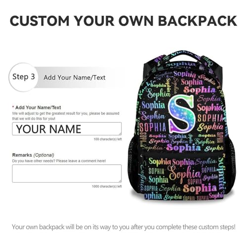 Custom School Backpack for Kids - 17 Inch Monogram Backpacks with Adjustable Straps - Personalized Colorful Large Capacity Bookbag for Elementary3