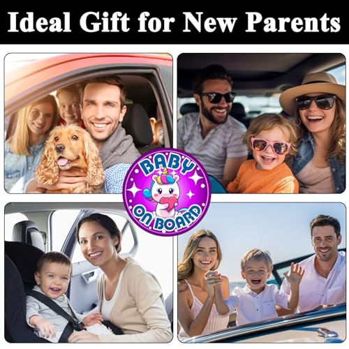 Image of Baby on Board Magnet for Car, Reflective Babies on Board Magnetic Sticker Car Sign, 3 Pack Waterproof Kids Safety First Warning for Parents (Purple Unicorn)