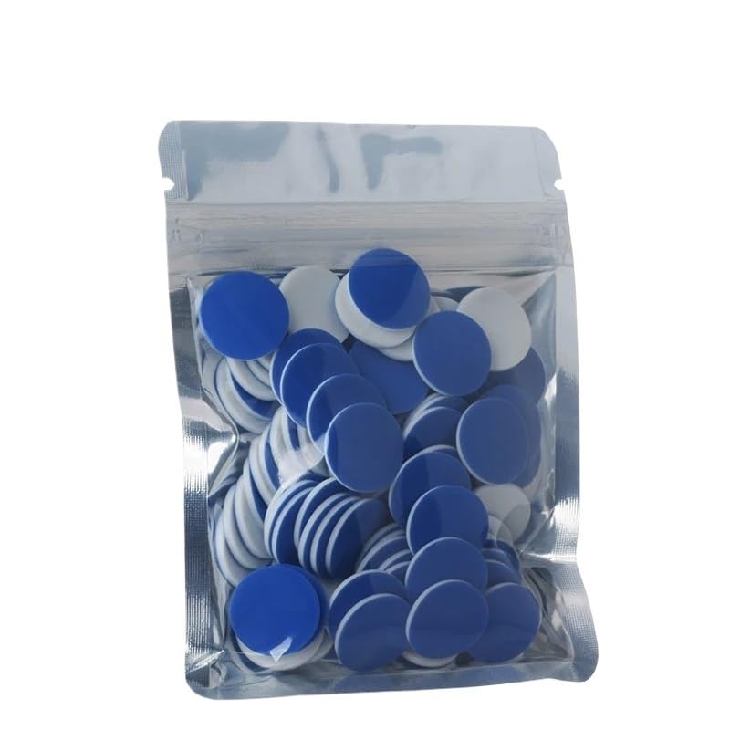 Laboratory Magnetic Metal Cap Diaphragm 18mm, Diaphragm 17.5mm, White PTFE/Blue Silicone (1.5mm) Thick Chromatography Bottle Cap Diaphragm 18mm, 100/PK