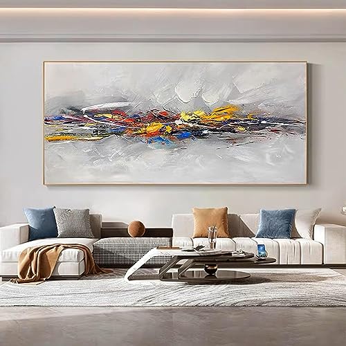 Grand tableau abstrait gris 80x160cm pour habiller un grand mur vide