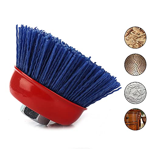 Image of SI FANG 3 inch Filament Nylon Bristle Cup Brush, Nylon Abrasive Wire Surface Prepping Polishing Wheel with 5 /8 inch-11 Thread, Metal Wood Surface Treatment, Remove Rust, Corrosion, Paint (Blue-240 Grit)