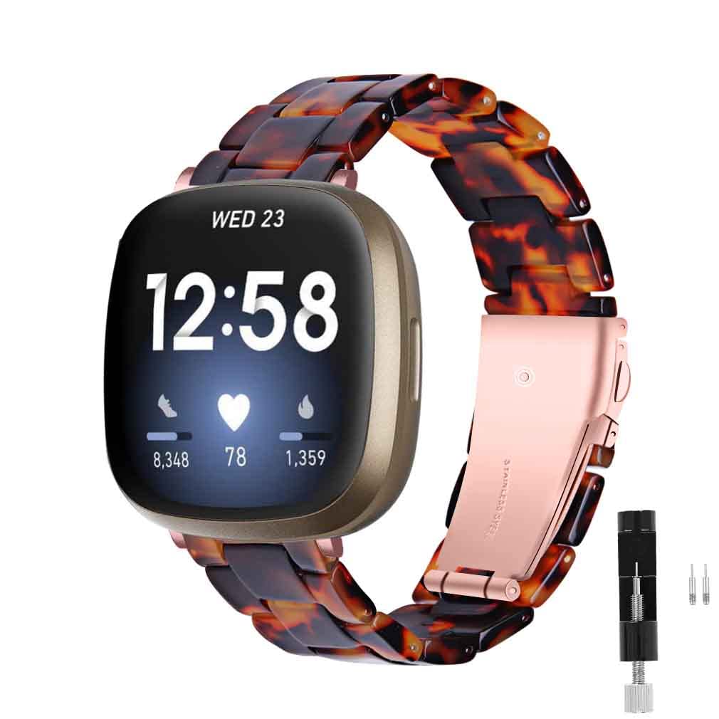 JOPLKOL Resin Strap Compatible with Fitbit Sense/Sense 2/Versa 3/Versa 4, Waterproof & Lightweight Bracelet Wristband,Fashion Strap for Fitness Tracker Women (Tortoiseshell)