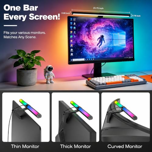 Image of XERGY Monitor Light Bar Touch Control Dual Side Lighting Front White+ RGB Backlight, Adjustable Angle, Dimmable, Eye-Care Lamp for PC, Gaming, Home, Office & Study-15.75inch (5V, USB Powered)