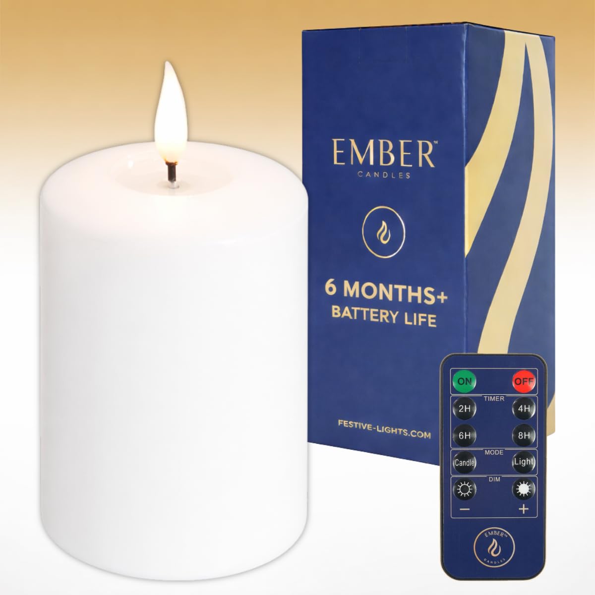 Ember Candles™ 10cm Signature White LED Flickering Battery Candle – 100% Real Wax, Ultra-Realistic, Flameless, Hand-Poured Design, 6-Hour Timer for Safe Indoor Use (with Remote Control)