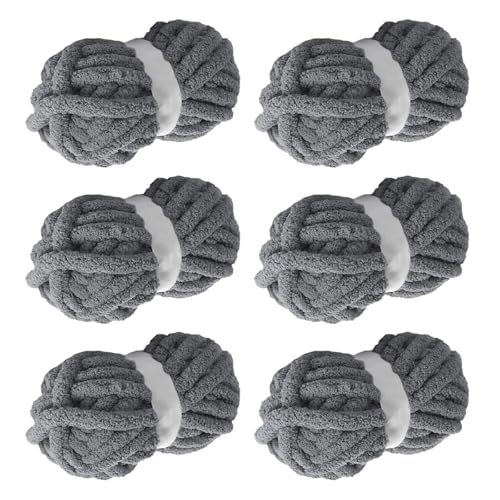 Lxztayuk Gray Chunky Yarn, 6 PCS Chunky Chenille Yarn for Hand Knitting, Bulky Thick Chunky Plush Yarn for DIY, Extra Bulky Chunky Yarn for Hand knitting Blankets (30 Yards, 8.8 Ounces Each)