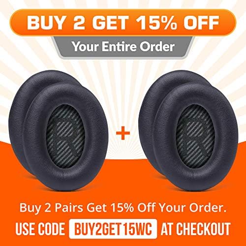 WC Wicked Cushions Upgraded Replacement Ear Pads for Bose QC35 & QC35ii (QuietComfort 35) Headphones & More - Softer Leather, Luxurious Memory Foam, Added Thickness, Extra Durability | (Black)