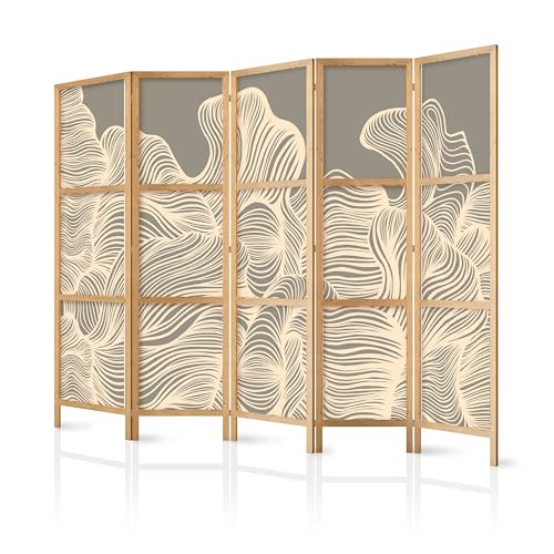 murando - Paravent Innen Raumteiler Holz Botanik Abstrakt 225x172 cm 5-teilig Japanische Trennwand Raumtrenner Room Divider Mobiler Sichtschutz Spanische Wand Raum Abtrennung Natur a-A-10511-bh-b
