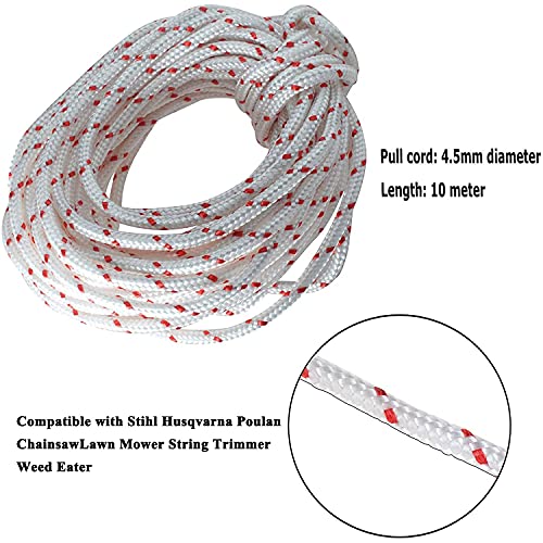 Recoil Starter Rope Pull Cord 10-Meter(Diameter:4.5mm) Compatible with Stihl Husqvarna Poulan Lawn Mower Chainsaw String Trimmer Edger Brush Cutter Engine Parts - Image 3