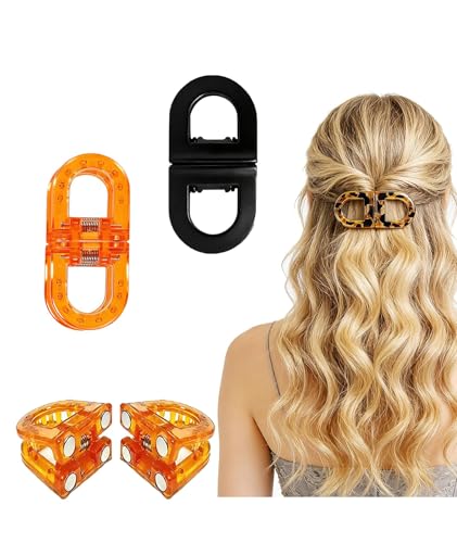Image of 2 Pcs Hair Clutchers for Women, Magnetic Hair Clip, 2-in-1 Section Clips for Hair Styling, Daily Use and Professional Salon Clutcher Hair Accessories, Black Brown Print Hair Claw Clips (Black and Orange)