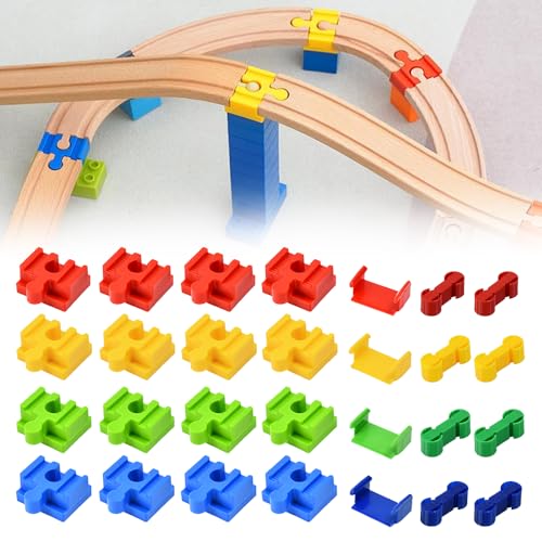 Zuxbolf 28 Stück Holzeisenbahn Schienen Adapter Schienenverbinder Kunststoff Gleisverbinder für Holzeisenbahn Mehrfarbige Track Connectors für Kinder ab 3 Jahren Stabil für Kreative Zugstrecken