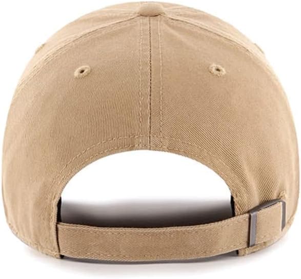 47 New York Yankees Hat Mens Womens Clean Up Adjustable Baseball Cap, Khaki/Beige, White Logo, One Size