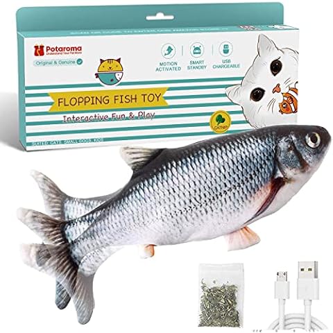 Potaroma Cat Toys Flopping Fish with SilverVine and Catnip, Moving Cat Kicker, Floppy Wiggle Fish for Small Dogs, Interactive Motion Kitten Exercise Toys, Mice Animal Toys 10.5" Cover