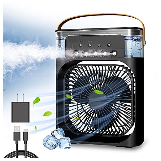 NTMY Personal Air Cooler, Portable Air Conditioner Fan, Mini Evaporative Cooler with 7 Colors LED Light, 1/2/3 H Timer, 3 Wind Speeds and 3 Spray Modes for Your Desk, Nightstand, or Coffee Table