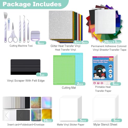 Image of Cutaswish The Essential Bundle for DIY Craft Projects - The All-in-One Bundle for Joy Xtra, 92pcs Accessories Kit with HTV Vinyl, Adhesive Vinyl, Transfer Tape, Cutting Mat, Weeding Tools, Card Kit