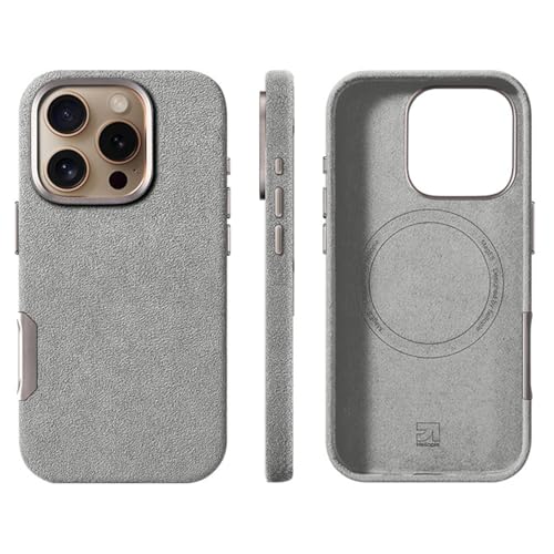 Coque en daim Alcantara iPhone 16 Pro luxe en cuir italien fait main gris