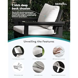 Serwall hdpe outdoor patio furniture set 7 piece outdoor sectional patio conversation set all weather outdoor couch set patio sofa set for deck lawn black frame with khaki cushion  urban country home decor