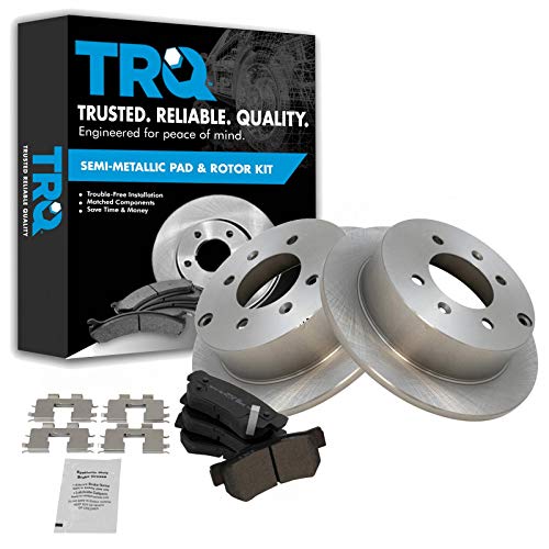 Image of TRQ Rear Brake Pad and Rotor Set Semi Metallic Solid Rotors | For 1999-2005 Hyundai Sonata 2001-2006 Kia Optima