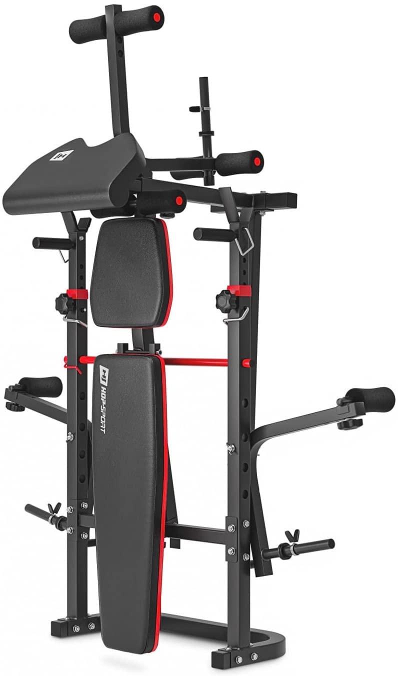 Hop-Sport Hantelbank Kraftstation 1065 mit Lang-, Curl- & Kurzhantel Gusseisen Gewichte 39kg bis 116kg