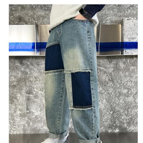 Patchwork Baggy Jeans for Kids Boys Casual Straight Elastic Waist Denim Pants Baggy Blue Autumn School Jeans2