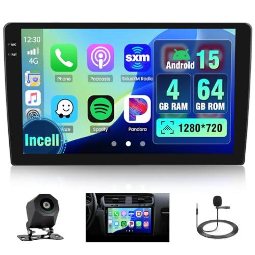 4G+64G Android 15 Radio Double Din Car Stereo with GPS Navigation,10.1 Inch Incell 1280x720 Touch Screen Car Radio with Backup Camera, Support WiFi Bluetooth FM, Mirror Link+Dual USB