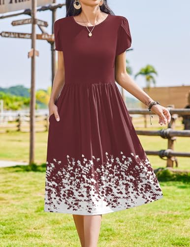 Image of Zeagoo Womens Summer Dresses Casual Aline Midi Dress Short Sleeve Floral Tshirt Dress Flowy Beach Sundresses with Pockets