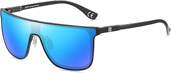 DUCO Trendy Square Sunglasses for Men Women Flat Top Shield Shades Oversized Carbon Fiber Polarized Sun Glasses DC8209