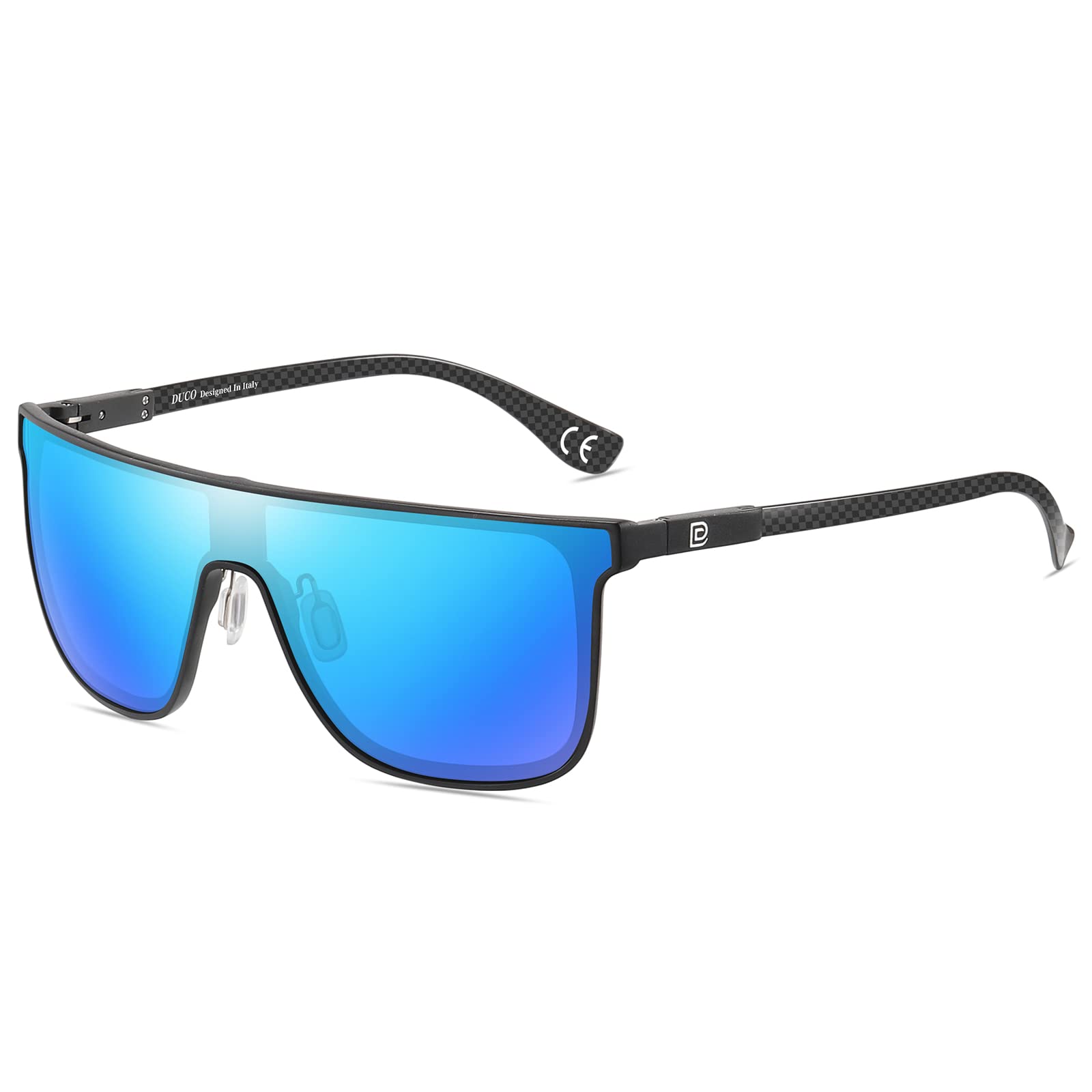 DUCO Trendy Square Sunglasses for Men Women Flat Top Shield Shades Oversized Carbon Fiber Polarized Sun Glasses DC8209