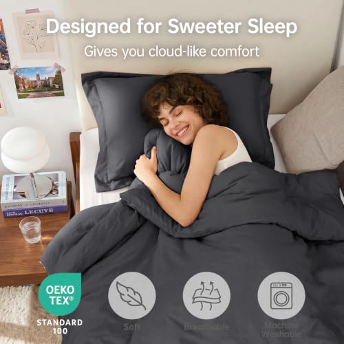 Image of MUXHOMO Twin /Twin XL Comforter Set, All Season Ultra Soft Down Alternative Bedding - 3 Piece Lightweight Bed Set Includes 1 Comforter (68 inchx88 inch) and 1 Pillow Shams (20 inchx26 inch), Dark Grey