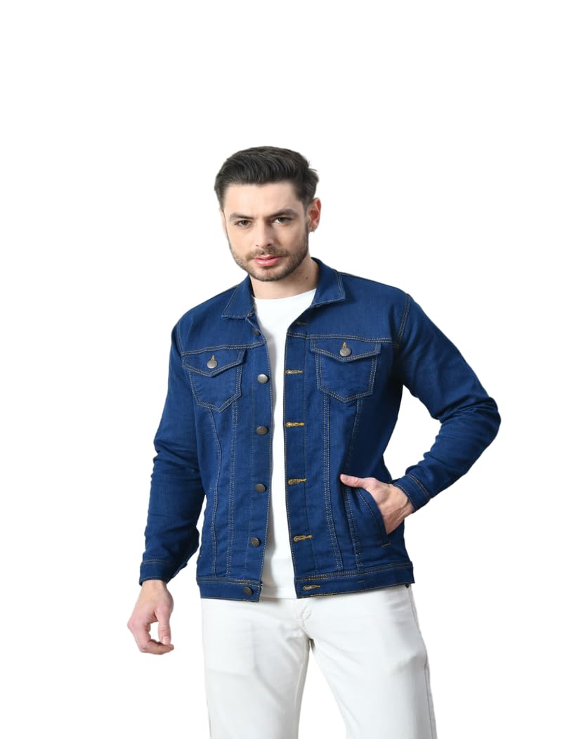Regular Fit Dark Blue Denim Jacket, Classic Button Front, Multiple Pockets-image-6