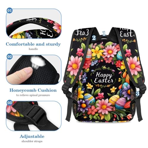 Lot de 2 sacs d'école couronne de Pâques noire et multicolore pour étudiants