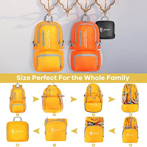 Image of ZOMAKE Lightweight Packable Backpack - 35L Light Foldable Hiking Backpacks Water Resistant Collapsible Daypack for Travel(Yellow New) | Light Hiking Backpacks Water Resistant Collapsible Day Pack for Travel, Everyday Carry, Multi-Pocket Layout, Heavy Duty Nylon