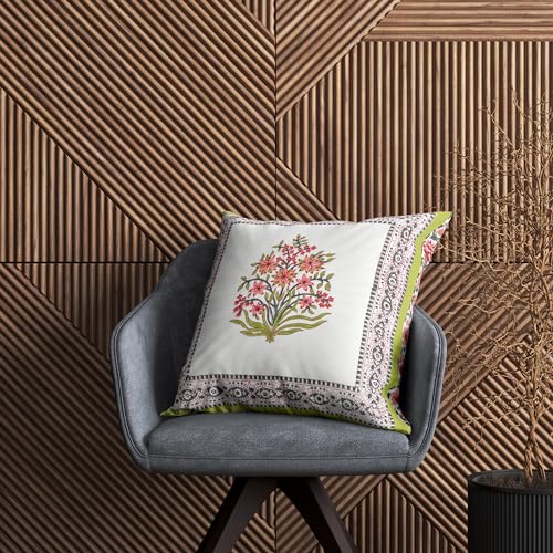 Image of BLOCKS OF INDIA Hand Block Printed Cotton 250 TC Linen Cushion Cover (16 X 16 Inches) (Color 2),Multicolor