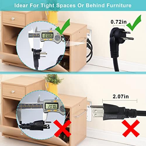 [5 Pack] Flat Plug Short Power Extension Cord 6inch Black Low Profile