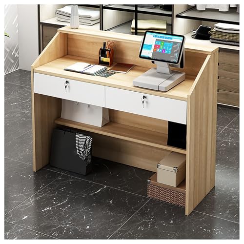 Empfangstisch mit abschließbaren Schubladen, Ablagen und Ösen für kleine Büros, moderne weiße Empfangsmöbel, 99,1 cm