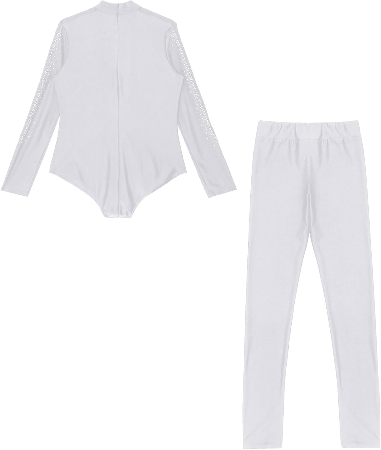 Hularka Kids Boys Shiny Diamond Gymnastics Leotard Long Sleeve Crisscross Strappy Dance Bodysuit with Leggings Set