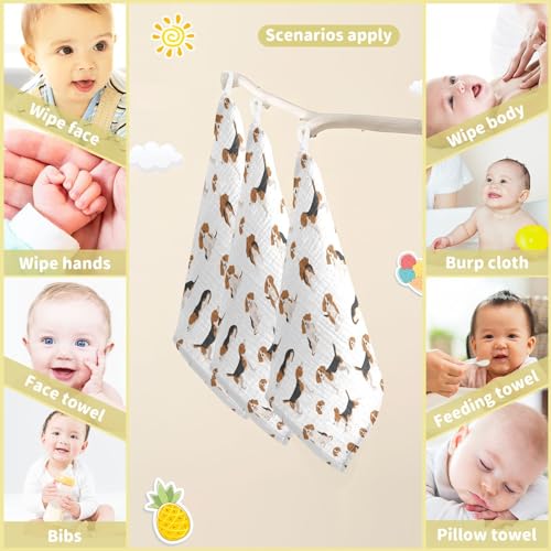 Image of vvfelixl Baby Cotton Washcloths Beagle Dog Infants Bath Towel for Unisex Puppy Face Towels for Newborn, Natural Baby Wipes Delicate Skin, 11.8 X 11.8 inch, one sizex5