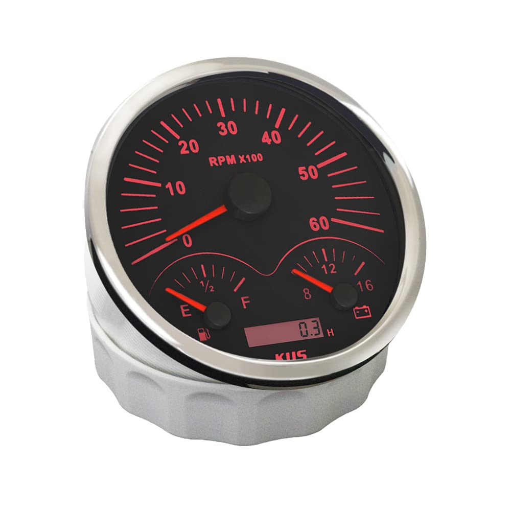 KUS Contagiri 3 in 1 calibro 110 mm 6000 giri/min con indicatore livello carburante voltmetro retroilluminato 12 V per trattori furgoni