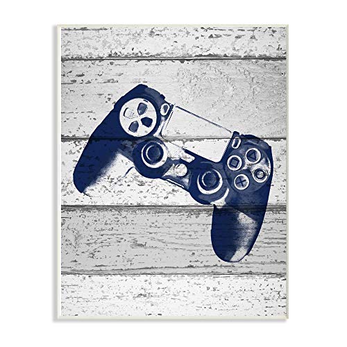 The Kids Room by Stupell Video Game Controller Blue Print on Planks Wall Plaque Art, Multi-Colored