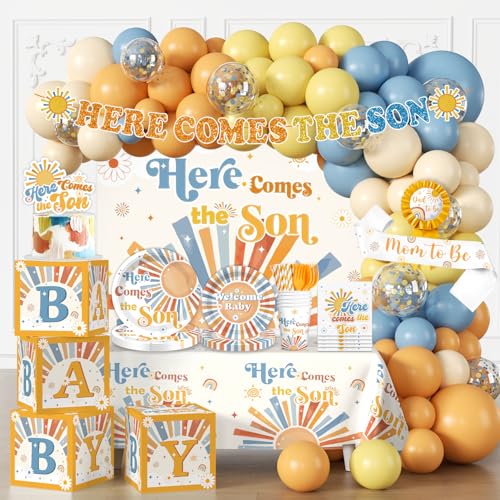 Here Comes The Son Baby Shower Decor Retro Sun and Sunshine Themed Baby Shower Decorations Boy Boho Retro Baby Boy Shower Decor Oh Boy Shower Party Supplies