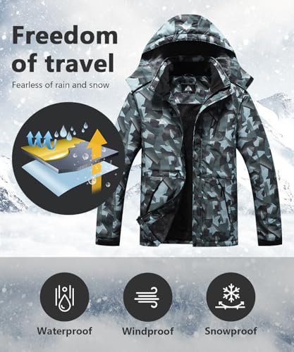 Image of Men's Mountain Winter Coat Warm Fleece Ski Snow Jacket Waterproof Raincoat with Hood