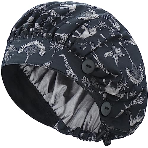 Image of ABAMERICA Bouffant Caps with Button and Sweatband, Adjustable Scrub Caps for Women Men, One Size Multi Color