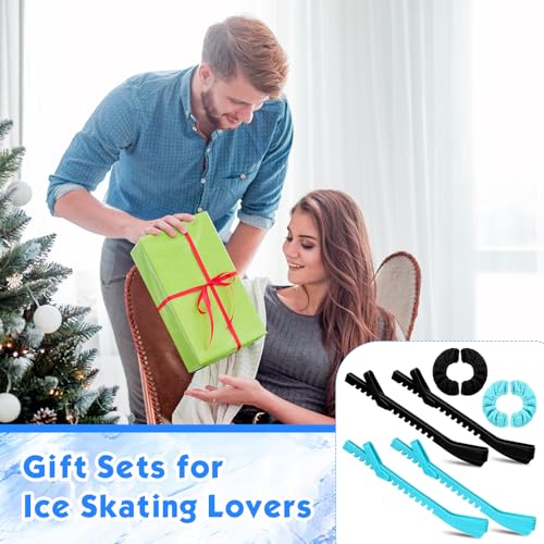 VioraWhite 4 Pairs Ice Skate Guards Blade Covers Hockey Ice Skating Covers Sports Blade Hockey Accessories Figure Protector for Women Men (Black and Blue) - Thumbnail 6