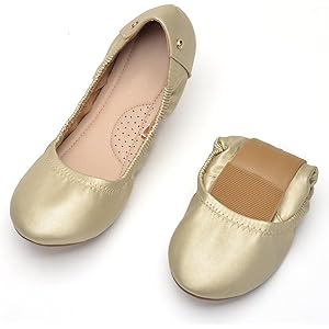 KUNWFNIX Women's Ballet Flats Crystal Wedding Ballerina Shoes Foldable Sparkly Comfort Slip on Flat Shoes 8 #09-gold