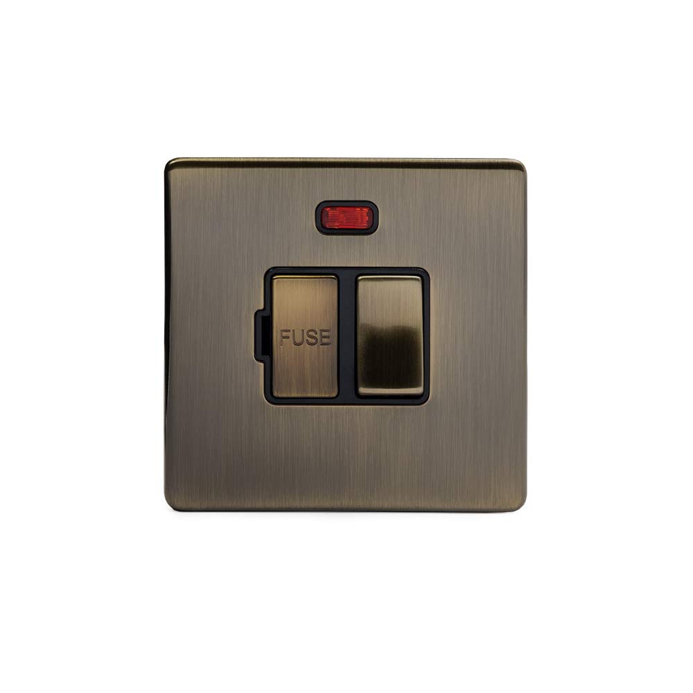 Soho Lighting Antique Brass Fused Connection Unit Switched with Neon 13A DP Blk Ins Screwless