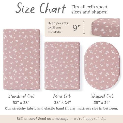Image of Crib Sheets Neutral - Fitted Baby Crib Sheets Bed for Girl Boy - 2 Pack Standard & Toddler Mattress (Antique Rose) - Buttery Soft Organic Cotton Blend