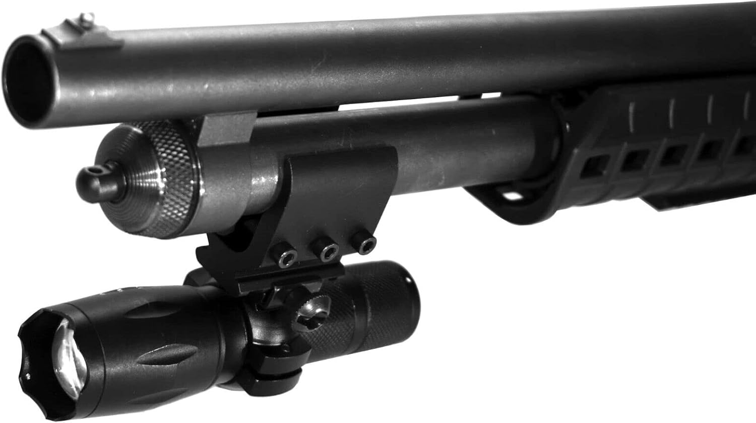 Trinity Flashlight with Black Mount Compatible with Mossberg 590a1 Pump 12 Gauge Single Rail Adapter.