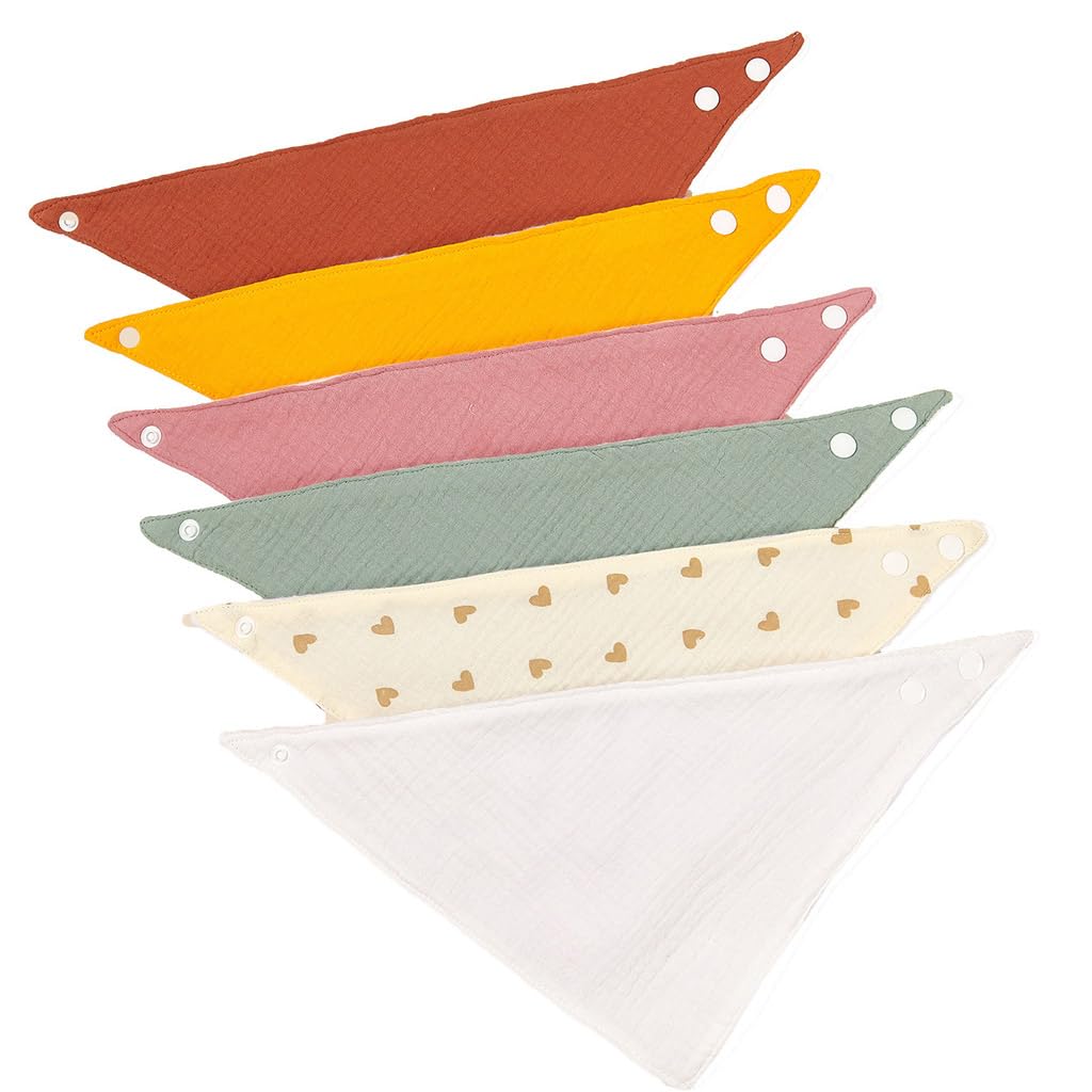 BRONG Mussola Bavaglini Neonato Confezione da 6 Bandana Cotone Dentizione Bottoni Regolabili