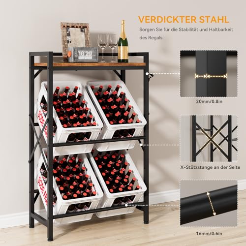Aibiju Getränkekistenregal mit Ablage für 4 Kisten，32D x 70W x 116H cm Freistehend Kistenständer, Getränkeregal Wasserkistenregal, Bierkistenregal für Wohnzimmer, Küche, Weinkelle, YD-YLJ005H
