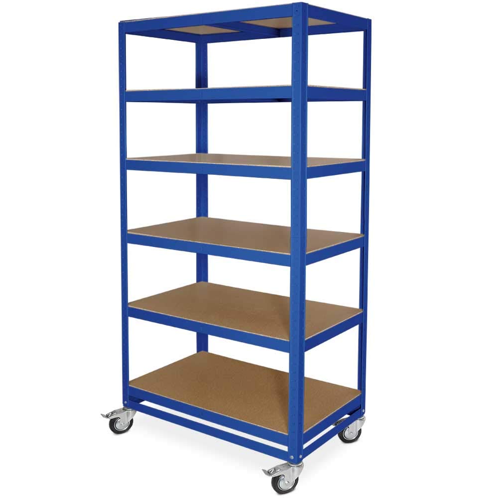 BRB Regalwagen/Kommissionierregal mit 6 Ebenen, Tragkraft 200 kg, BxTxH 900x500x1920 mm, blau, RAL 5010