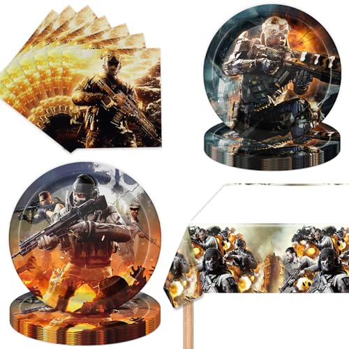 Call of-Duty Party Supplies 41Pack include 20 plates 20 napkins 1 Tablecloth for Birthday Game CALL Party Decoration